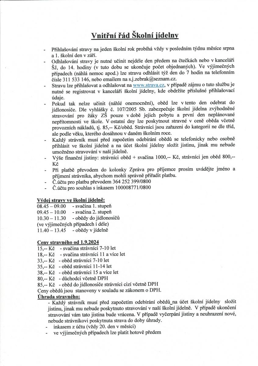Vnitřní řád Školní jídelny - str. 1